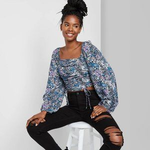 Wild Fable Floral Print Bishop Sleeve Cropped Top